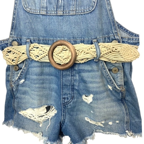 Abercrombie & Fitch Denim 100% Cotton Short Overalls Shortalls w Belt XS - Picture 9 of 9